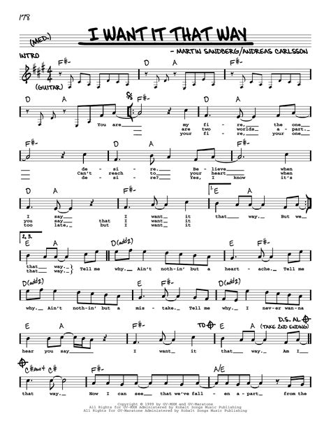 I Want It That Way By Backstreet Boys Sheet Music For Real Book Melody Lyrics And Chords At