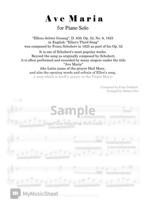 F Schubert Ave Maria Piano Solo Sheets By Hanna