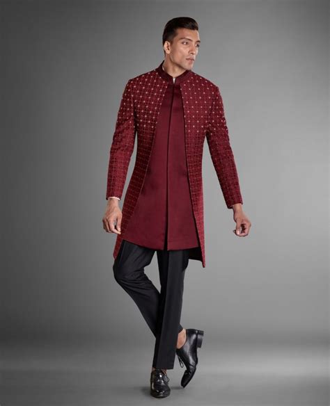 Scarlet Asymmetric Sherwani More Mischief