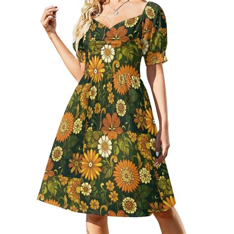 Green And Orange 70s Pattern Sleeveless Dress Dresses For Womens 2024 Birthday Dress For Women