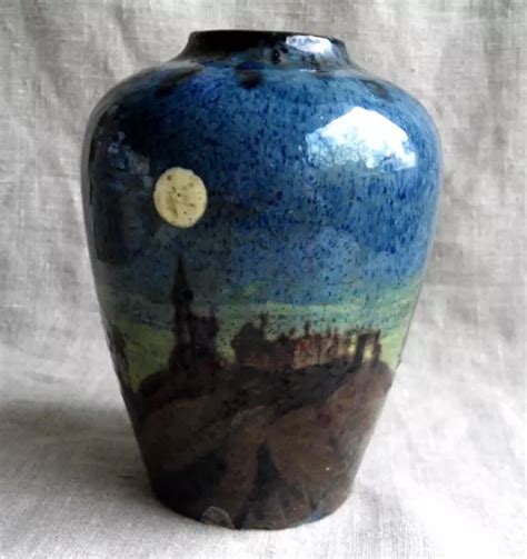 VASE VINTAGE EN Céramique Vernissée Émaillée Paysage Au Clair De