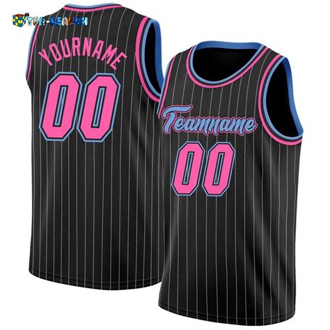 Black White Pinstripe Pink Light Blue Authentic Basketball Jersey Usalast