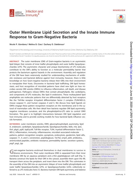 PDF Outer Membrane Lipid Secretion And The Innate Immune Response To