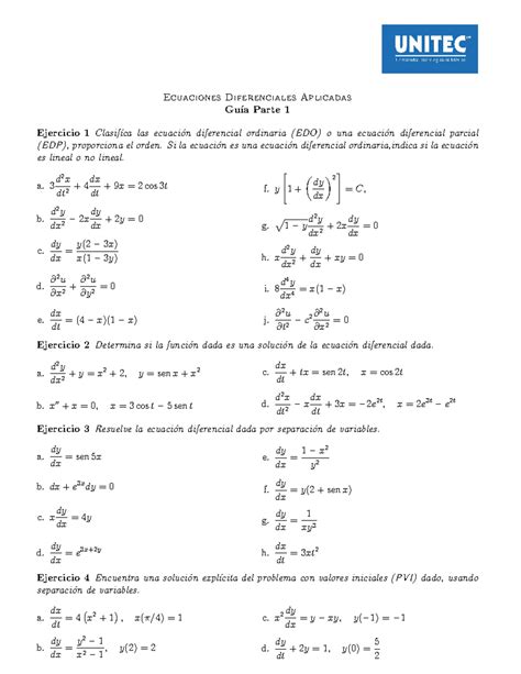 Guia P Edo Ejercicios Ecuaciones Diferenciales Aplicadas Gu