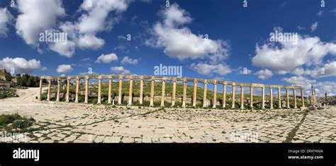 Columns Of The Oval Plaza In The Ancient City Of Jerash Believed To Be