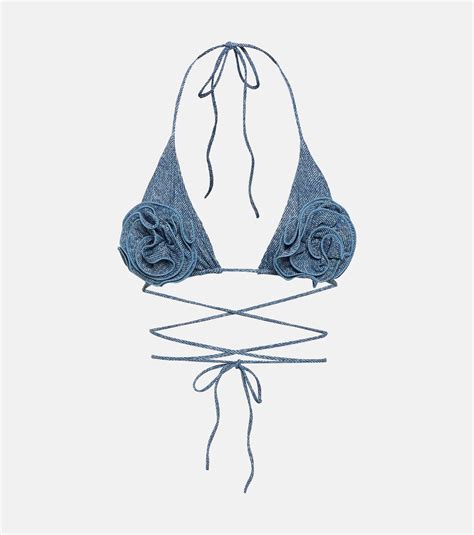 Magda Butrym Floral Applique Triangle Bikini Top In Blue Lyst