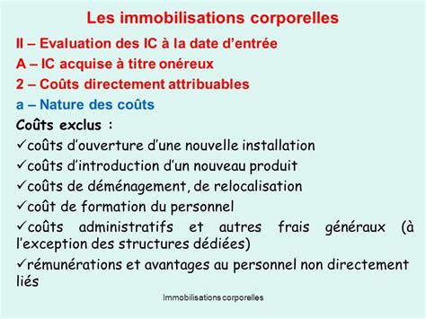 Les Immobilisations Corporelles I D Finition Et L Ments Constitutifs