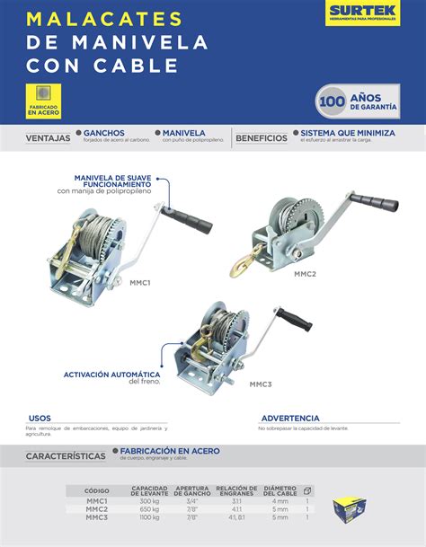 Surtek Mmc Mmc Truper Malacate Con Manivela Con Cable Kg Surtek