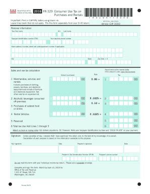 Fillable Online Otr Cfo Dc 2018 FR 329 Consumer Use Tax On Fax Email