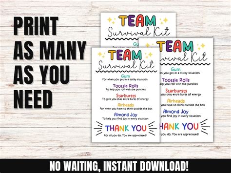 Team Survival Kit T Tags Printable Employee Welcome T Survival