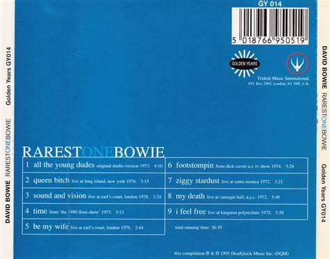 Car Tula Trasera De David Bowie Rarest One Bowie Portada