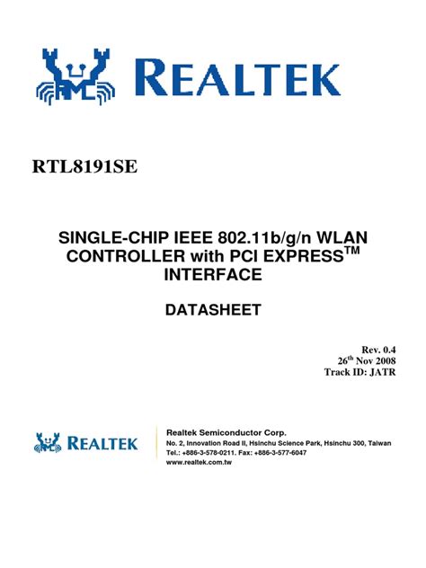 RTL8191SE: SINGLE-CHIP IEEE 802.11b/g/n WLAN Controller With Pci ...