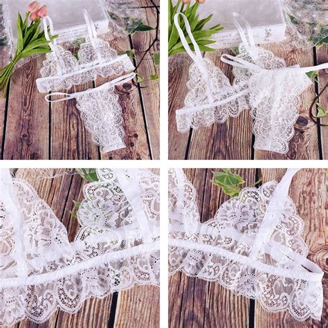 Sexy Lingerie Set Women Transparent Lace Babydoll Open Bra Set Floral Purple G String Underwear