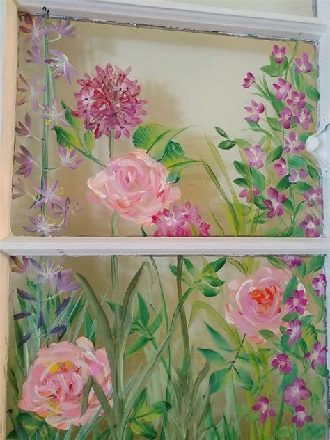 Painted Window Shabby Chic Wall Decor Window Wall Art Floral Art