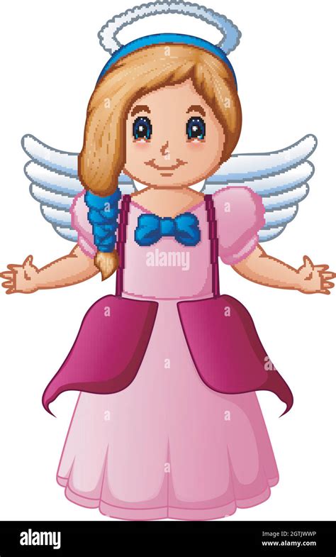 Cute happy cartoon girl angel with white wings flying Stock Vector Image & Art - Alamy