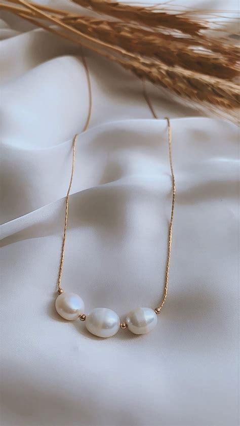 Floating Pearl Necklace 14k Gold Filled Single Pearl Etsy