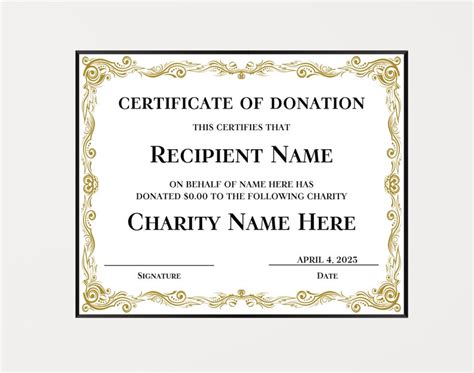 Editable Donation Certificate Template Printable Certificate Of