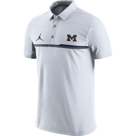 Jordan Mens Michigan Wolverines Elite Coaches Performance White Polo