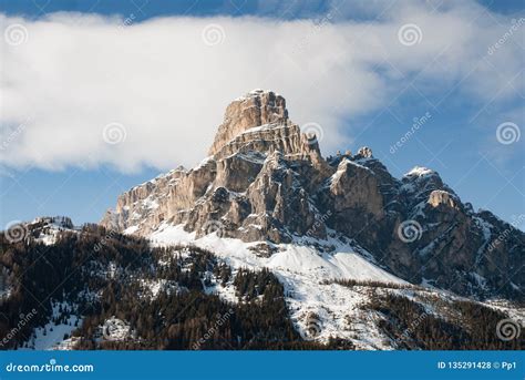 Dolomites Italy Winter Mountain Panorama Snow Rock Stock Photo Image