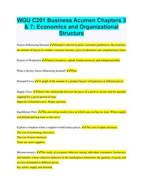 WGU C201 Business Acumen Chapters 3 7 Economics And Organizational