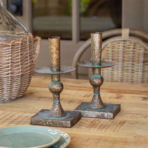 Aged Metal Rustic Farmhouse Candle Holders Set Of Antique Farmhouse