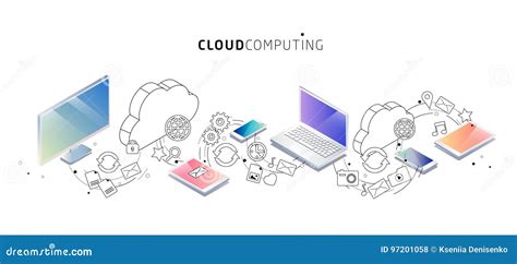 Isometric Concept Of Cloud Computing Cloud Network And Services Stock