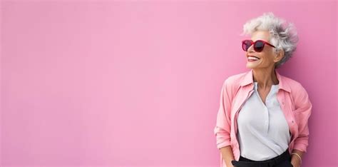 Premium Photo Happy Smiling Woman Of Senior Old Age Standing On Pink