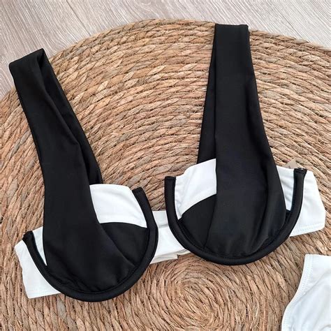 Uaang Micro Bikini 2024 Women Black White Halter Push Up Padded Thong Swimsuit Female Cut Out