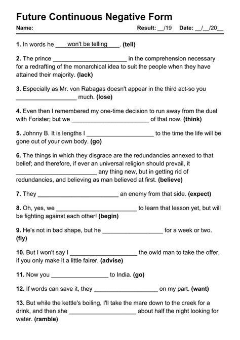 Future Continuous Negative Pdf Worksheets With Answers Grammarism