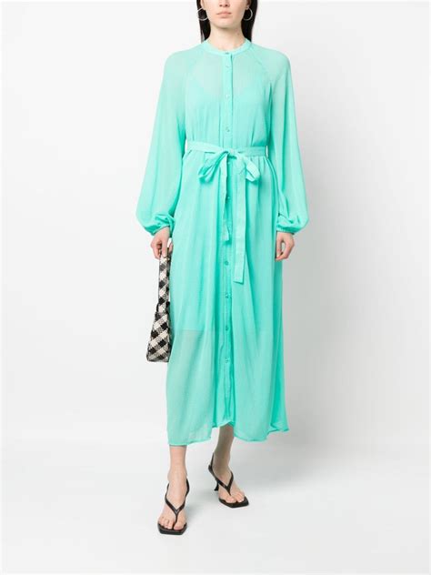 Essentiel Antwerp Flared Belted Shirt Dress Green Farfetch