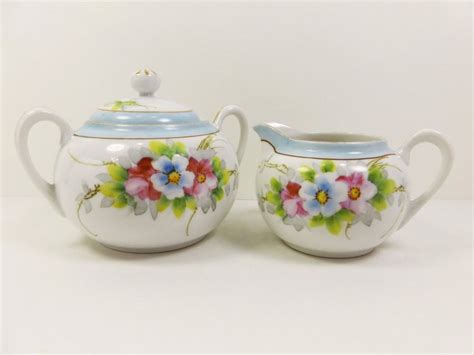 Floral Sugar Bowl And Creamer Set Nippon Hand Painted Etsy Sugar