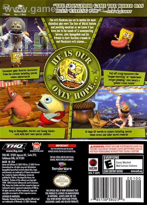 SpongeBob SquarePants Battle For Bikini Bottom Nintendo GameCube Artwork Box Back