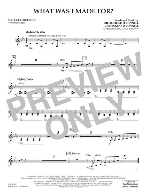 What Was I Made For Arr Michael Brown Mallet Percussion Sheet