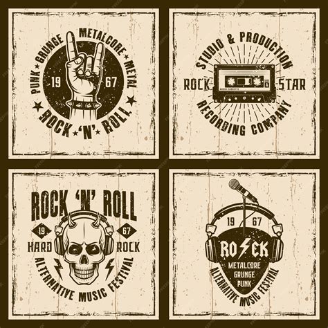 Premium Vector Rock Music Retro Emblems