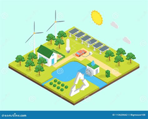 Ecology Green Energy Consumption Concept D Isometric View Vector