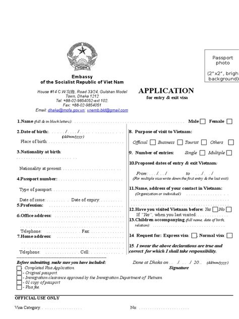 Visa Application Form Vietnam | PDF