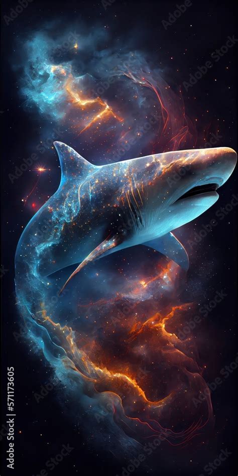 dolphin in galaxy stars with iridescent style and with the shape of a ...