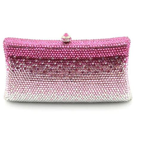 Hot Pink Crystal Day Clutches Bridal Evening Bag Women Wedding Party Chain Shoulder Handbag