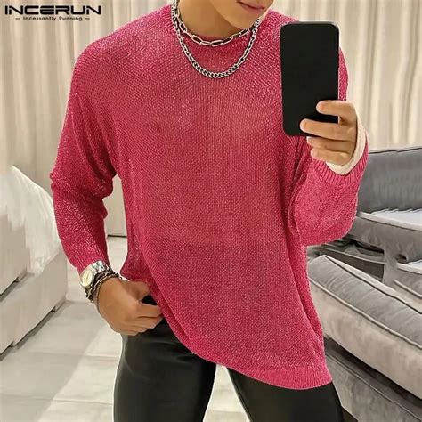 Incerun Camiseta Holgada Transparente Para Hombre Ropa Sexy De Manga