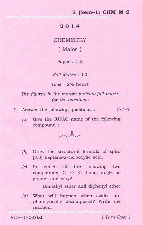 Gauhati University B Sc Chemistry Major Paper 1 2 1st Semester 2014