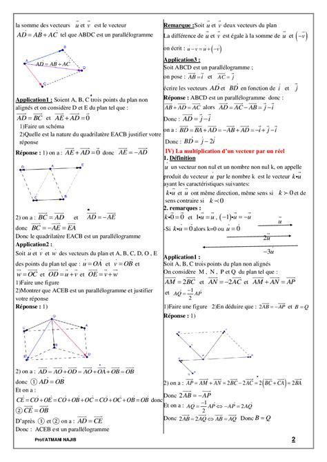 Calcul vectoriel dans le plan Cours et exercices corrigés AlloSchool