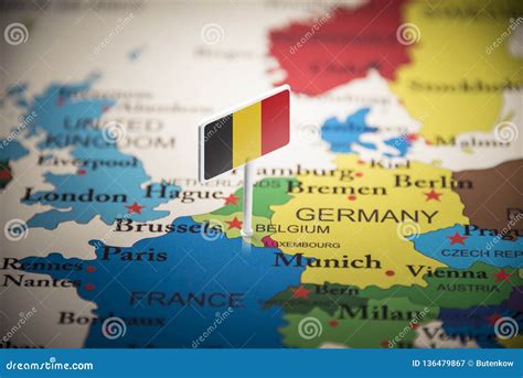 Belgium Marked with a Flag on the Map Editorial Photography - Image of emblem, cartography ...