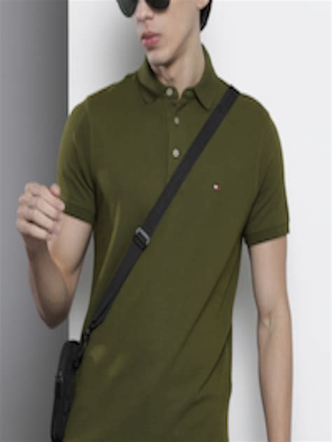 Buy Tommy Hilfiger Men Olive Green Polo Collar Organic Cotton T Shirt