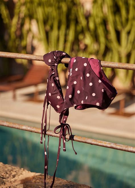 Women S Burgundy Polka Dot Triangle Bikini Top