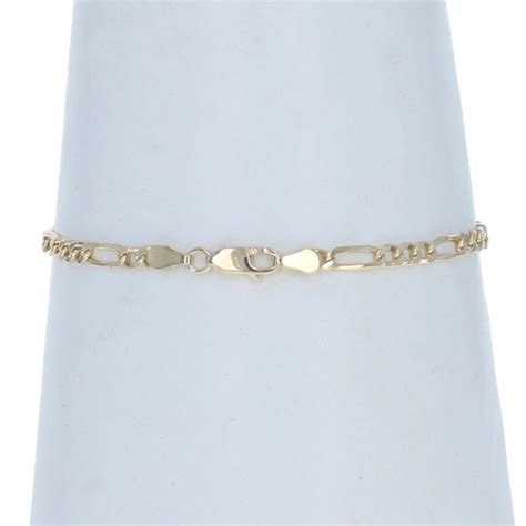 Yellow Gold Diamond Cut Figaro Chain Men's Bracelet 8 1/2" - 14k ...