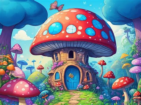 Premium AI Image | Mushroom House cartoon Illustration