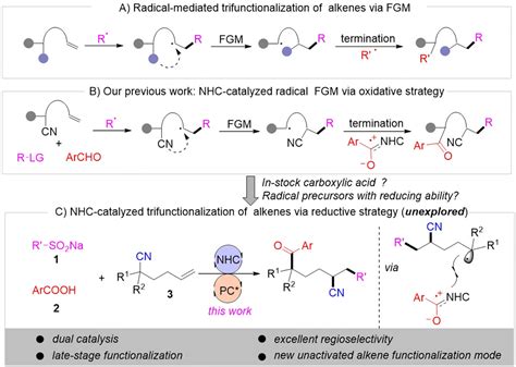 Dual Visible Light And NHC Catalyzed Radical Relay Trifunctionalization