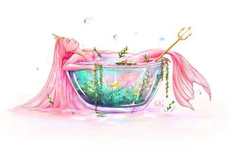Фото Русалка с длинными розовыми волосами лежит в миске с водой, by Craftea