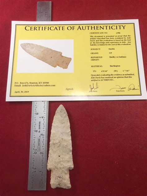 Sold At Auction Hardin Indian Artifact Arrowhead W Coa