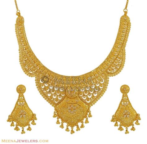 22kt Polki Gold Set Stgo10590 22kt Gold Necklace Earring Set Exclusively Handcrafted With